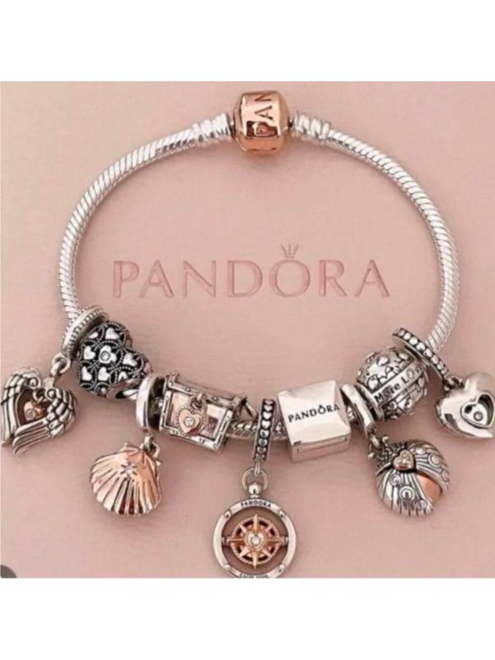 1pm a Charm Pandora Sterling Silver Bicolor Heart Love Collection